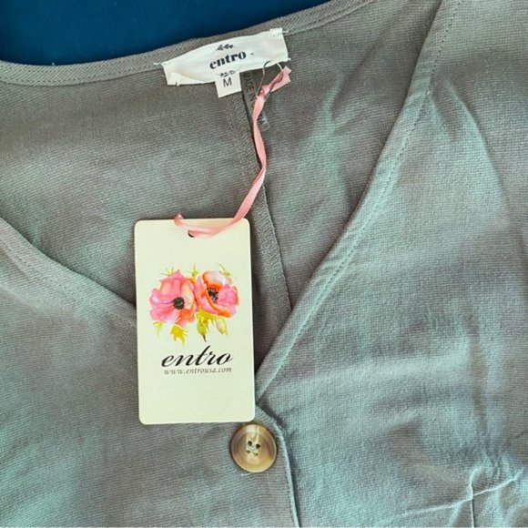 Entro | Sweeter Days Utility Puff Sleeve Retro Button Down Romper Olive Green - Picture 13 of 14